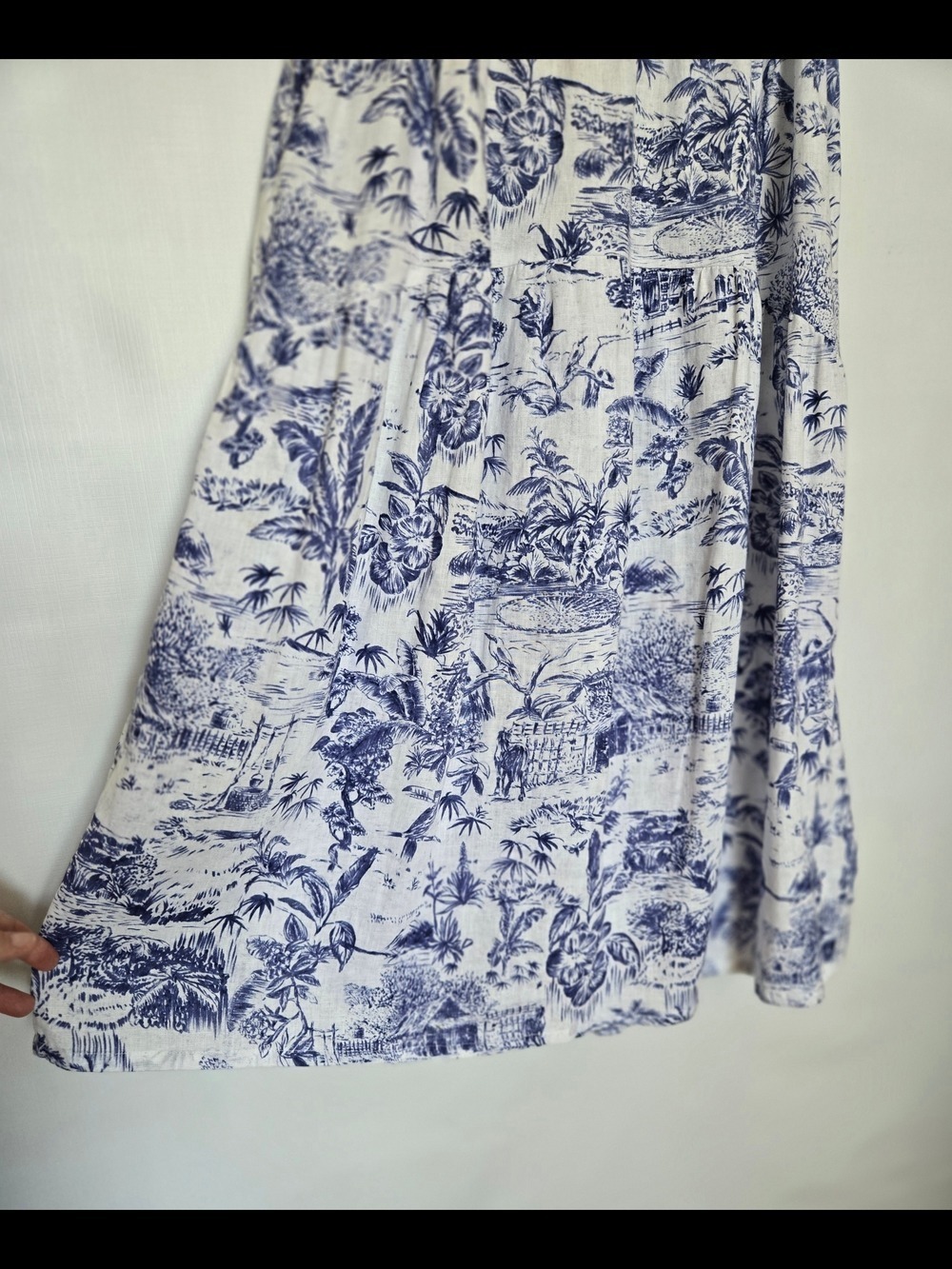 JOIE MAXI-MIDI SKIRT 100% LINEN WOMEN BLUE WHITE TOILE HAWAIIAN TROPICAL SZ MED - Picture 6 of 8